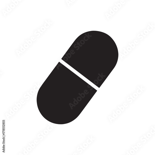 Simple Black and White Capsule Pill Illustration for Healthcare Concepts and Medication Usage Emphasizing Health Wellness and Medical Treatment with a Clean and Modern Minimalist Design