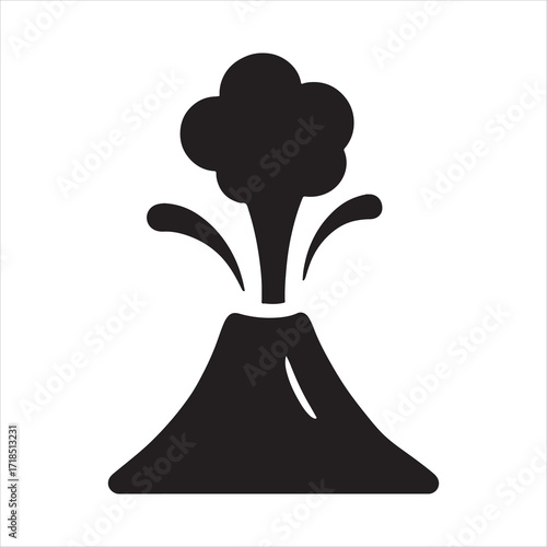 Volcano eruption illustration featuring black silhouette on white background ideal for natural disaster awareness and geological studies resources providing simple and clear visual representation