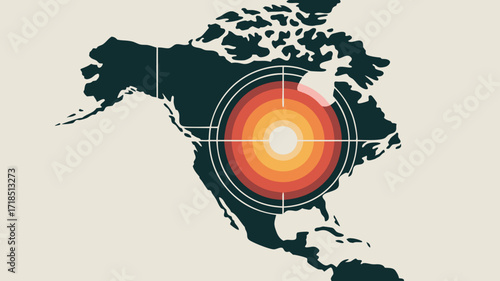 North America Earthquake Illustration Target Visualization on a Cream Background