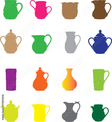 Colorful ceramic pitchers and pots vase