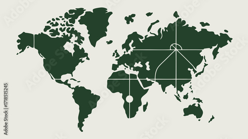 Simplified World Map Design with Grid and Geographic Focus. Earth Overview. Global Concept