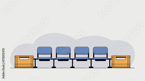 Waiting room chairs and storage boxes in minimalist flat illustration vector graphic