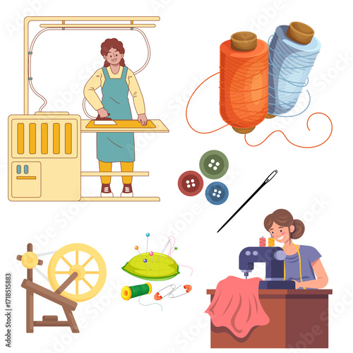 Sewing and Tailoring Equipment Illustration Set