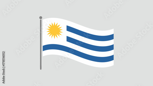 Waving Uruguayan Flag Illustration in a Clean, Simple Flat Design Over a Neutral Background