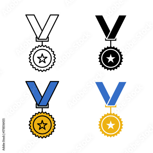 Medal Icon . in stroke, black and colored vectors collection isolated on white background.