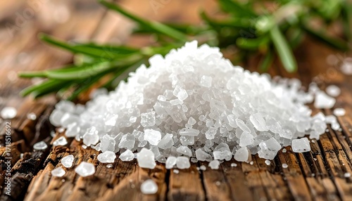 Pile of salt with rosemary