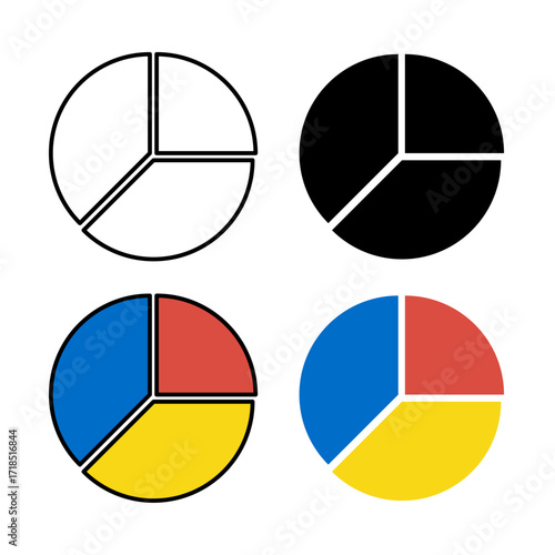 Pie Chart Icon . in stroke, black and colored vectors collection isolated on white background.