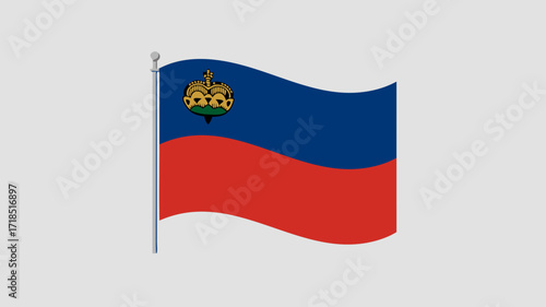Liechtenstein Flag Waving in Gentle Breeze - Patriotic Emblem of the Nation Against Bright