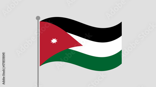 Jordanian Flag Waving on a Pole, National Symbol with Star, Colors and Abstract