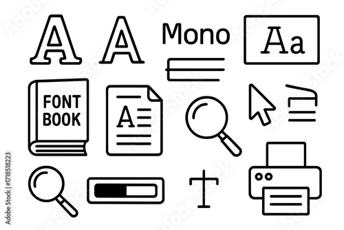 Font Selection Doodles. Hand-drawn doodle illustration Choosing fonts for clarity serif icon, sans-serif, monospaced font, font book, text line, document, font
