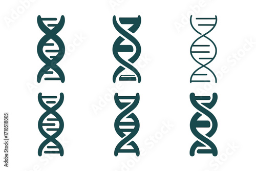 Genetics Logo Variations. Genetics. Set Logo of Genetics: DNA strand loop. harmonious logo variations of the same emblematic concept, each with different