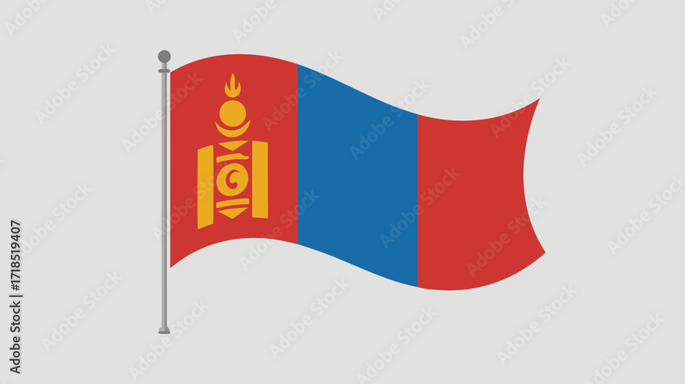 Naklejka premium Mongolian flag waving on the wind with national emblem and bright colors for design