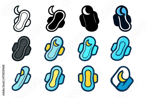 Feminine Hygiene Logo Grid. Set Logo of Feminine Hygiene Products and Practices: Overnight Pad. Logo set in vector style, emblematic variations. line, bold