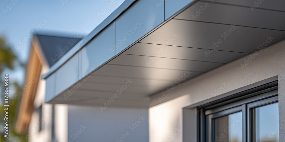 Obraz premium Modern architectural detail showcasing exterior soffit, window frame and facade elements in natural light