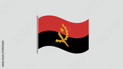 Angola Flag Waving on Gray Background National Symbol of the African Country