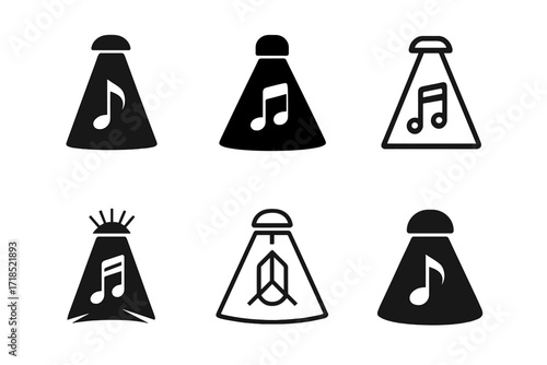 Musical Logo Variations. music legend. Set Logo of music legend: stage spotlight with note. harmonious logo variations of the same emblematic concept, each