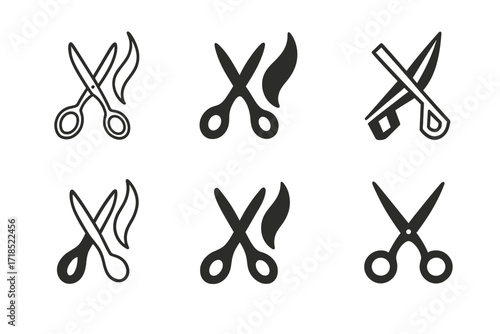 Haircut Logo Variations. Hair cut design sketches. Set Logo of hair cut design sketches: scissors and hair strand. harmonious logo variations of the same