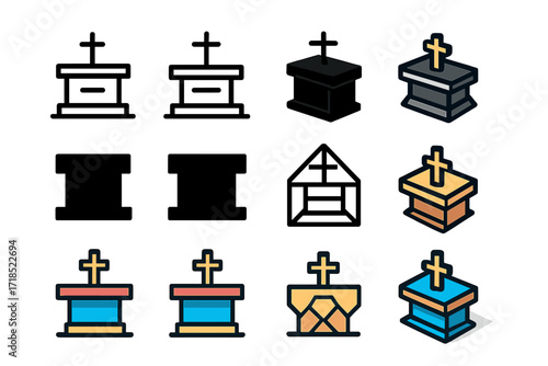 Modern Altar Logos. Set Logo of Church Altar: minimalist modern altar. Logo set in vector style, emblematic variations. line, bold thick line, solid black