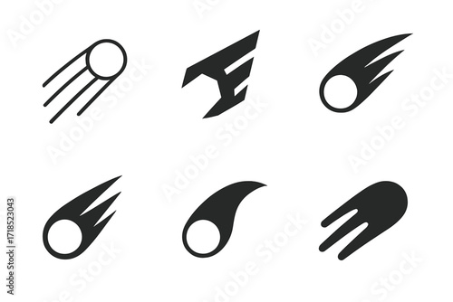 Space Logo Variations. Space Exploration. Set Logo of Space Exploration: Comet trail. harmonious logo variations of the same emblematic concept, each with