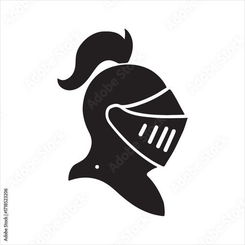 Medieval Knight Helmet Illustration Symbol of Strength and Protection Black Silhouette on White Background Emblem of Bravery and Chivalry for Historical Content