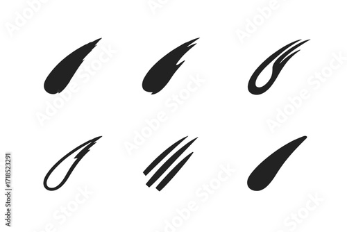 Dynamic Logo Designs. Streak. Set Logo of streak: fast brushstroke line. harmonious logo variations of the same emblematic concept, each with different