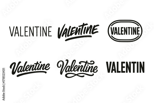 Diverse Valentine Lettering. Valentine. Set lettering. harmonious lettering variations of the same emblematic concept, each with different artistic