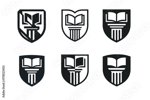 University Logo Variations. Universities. Set Logo of Universities: Academic shield. harmonious logo variations of the same emblematic concept, each with