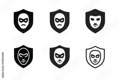 Cybersecurity Logo Variations. Cybersecurity. Set Logo of Cybersecurity: Hacker mask. harmonious logo variations of the same emblematic concept, each with