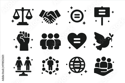 Equality Icons Grid. Cooling storage. Solid icons set of cooling storage: ice storage tank, cold water tank, refrigeration coil, insulated box, cooling tower