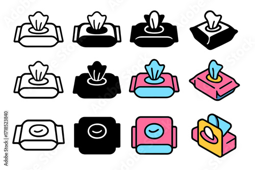 Feminine Hygiene Logos. Set Logo of Feminine Hygiene Products and Practices: Gentle Wipes Packet. Logo set in vector style, emblematic variations. line, bold