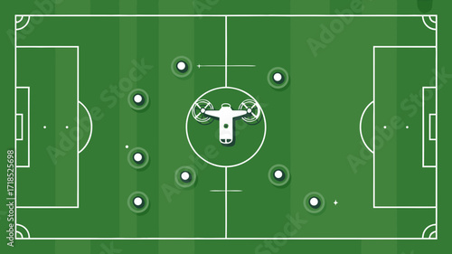 Football Field Illustration with Drone Referee and Tactical Strategy