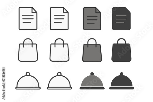 Icon Variations Grid. Three rows: each row shows one object in variations. All icons equally spaced in a ? grid ( per row). Uniform icon size. No text.