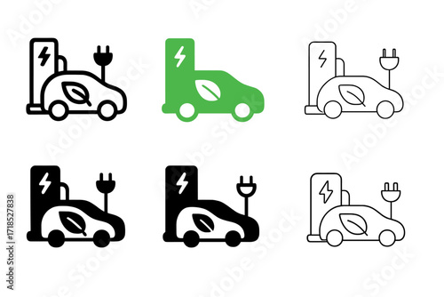 Diverse Energy Logos. Renewable Energy. Set Logo of Renewable Energy: Electric car charging. harmonious logo variations of the same emblematic concept, each