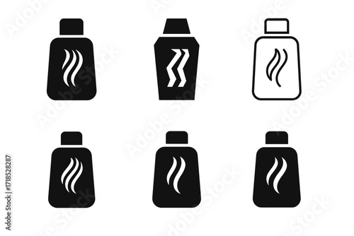 Harmonious Haircare Logos. Haircare. Set Logo of Haircare: Shampoo bottle. harmonious logo variations of the same emblematic concept, each with different