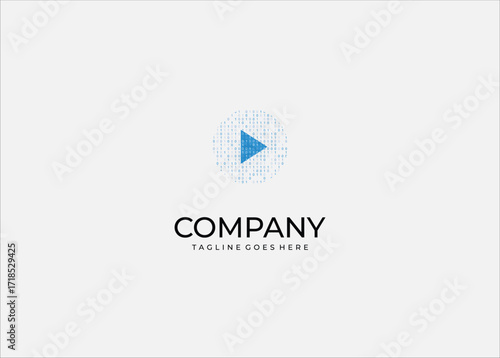 Digital play button formed with binary code pattern representing technology multimedia streaming modern data concept futuristic design internet communication symbol.
