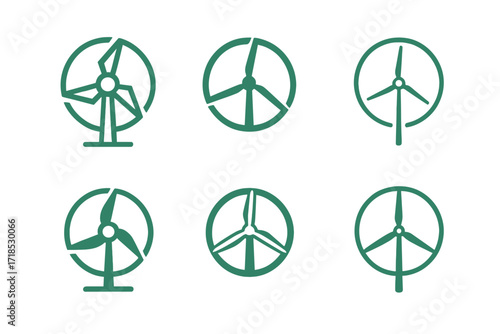 Wind Energy Logos. Wind Energy. Set Logo of Wind Energy: Eco wind cycle. harmonious logo variations of the same emblematic concept, each with different