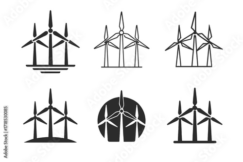 Wind Energy Logos. Wind Energy. Set Logo of Wind Energy: Wind farm. harmonious logo variations of the same emblematic concept, each with different artistic