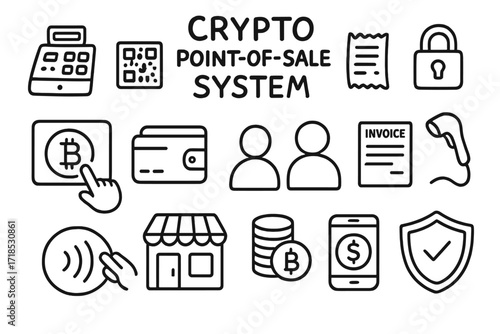 Crypto Payment Doodle. Hand-drawn doodle illustration [keto breakfast ideas] [scrambled eggs, spinach, bacon, butter toast, black coffee mug, avocado half,