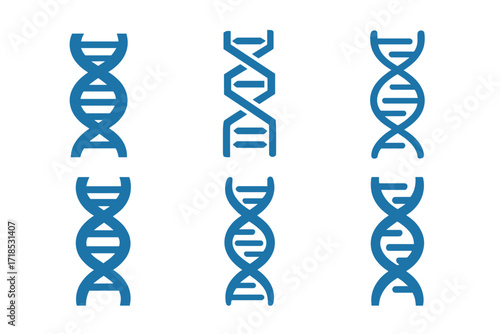 Genetics Logo Variations. Genetics. Set Logo of Genetics: DNA spiral. harmonious logo variations of the same emblematic concept, each with different artistic
