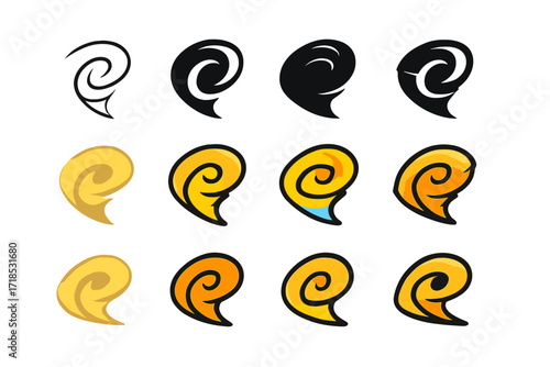 Desert Dunes Logos. Rise High ? Flourish Lettering with medium-thick ornamental swashes reaching upward, circular composition with clouds, stars, and sunburst