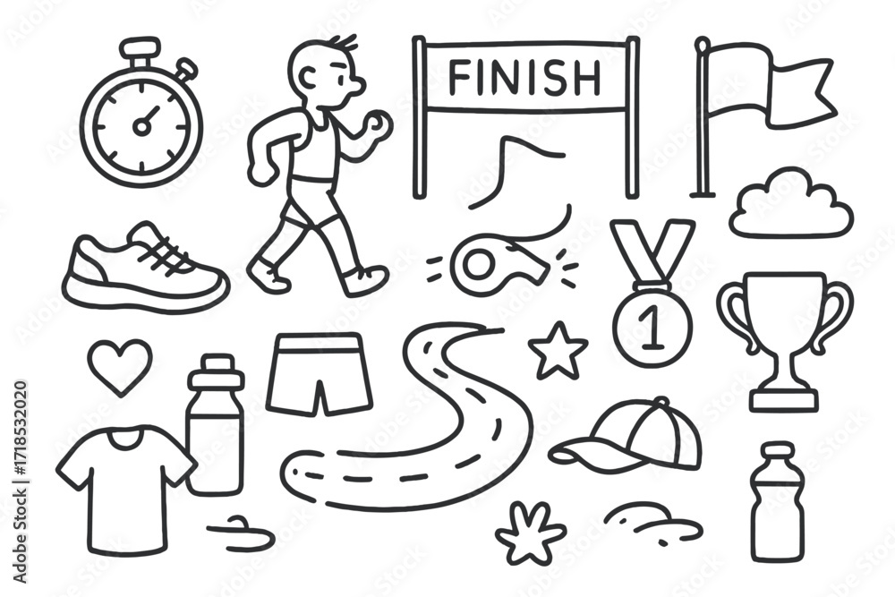 custom made wallpaper toronto digitalRace Walking Doodles. Hand-drawn doodle illustration race walking stopwatch, finish line, flag, shoes, whistle, medal, trophy, t-shirt, shorts, cap, water