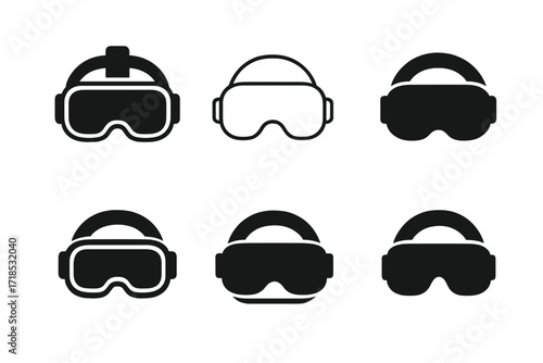 Virtual Reality Logos. Virtual Reality. Set Logo of Virtual Reality: Immersive goggles. harmonious logo variations of the same emblematic concept, each with