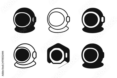 Space Helmet Logos. Space Exploration. Set Logo of Space Exploration: Astronaut helmet. harmonious logo variations of the same emblematic concept, each with