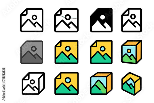 NFT Logo Collection. Set Logo of Digital Art Collectibles and NFTs: Animated GIF icon. Logo set in vector style, emblematic variations. line, bold thick line,