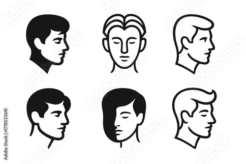 Haircut Design Logos. Hair cut design sketches. Set Logo of hair cut design sketches: abstract face outline with haircut. harmonious logo variations of the