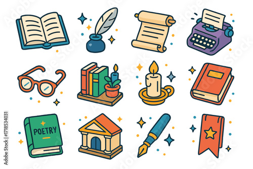 Love Pets and Literature. Love Pets. Colorful Hand-drawn doodle Children illustration Love Pets paw prints, heart, happy dog, playful cat, bird singing, fish