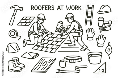 Roofers in Action Icons.