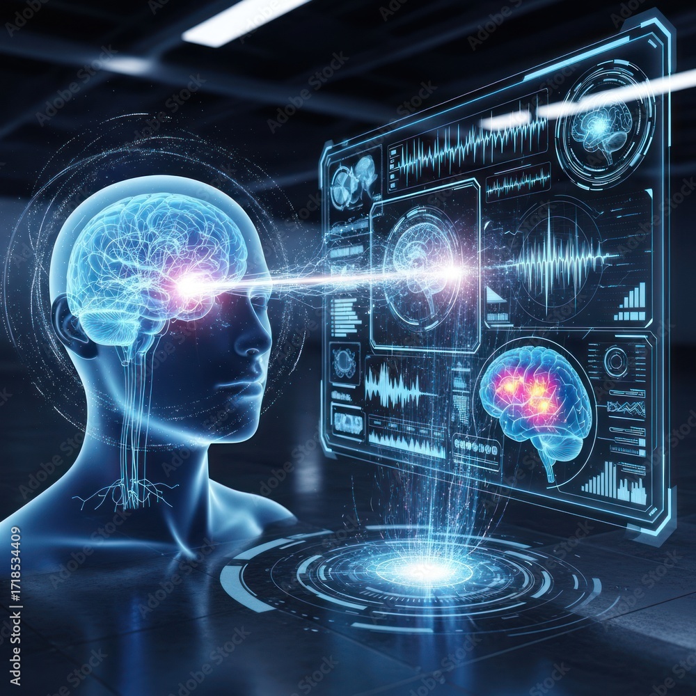 Fototapeta premium Brain-Computer Interface - Decoding Neural Signals for Advanced Technology.