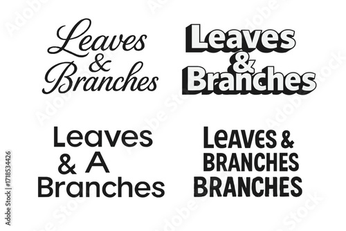 Harmonious Lettering Designs. Leaves & Branches. Set lettering. harmonious lettering variations of the same emblematic concept, each with different artistic