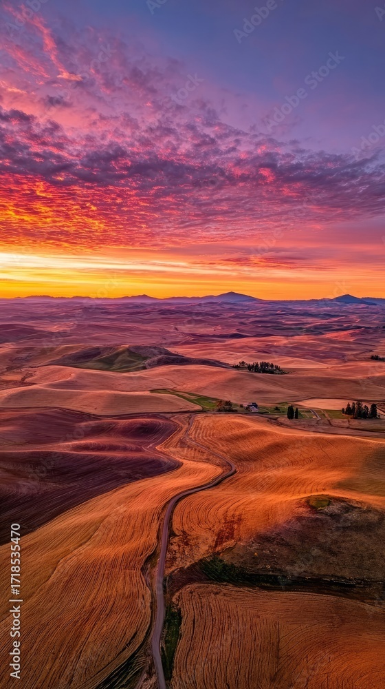 Naklejka premium Dramatic Sunset Over Rural Landscape